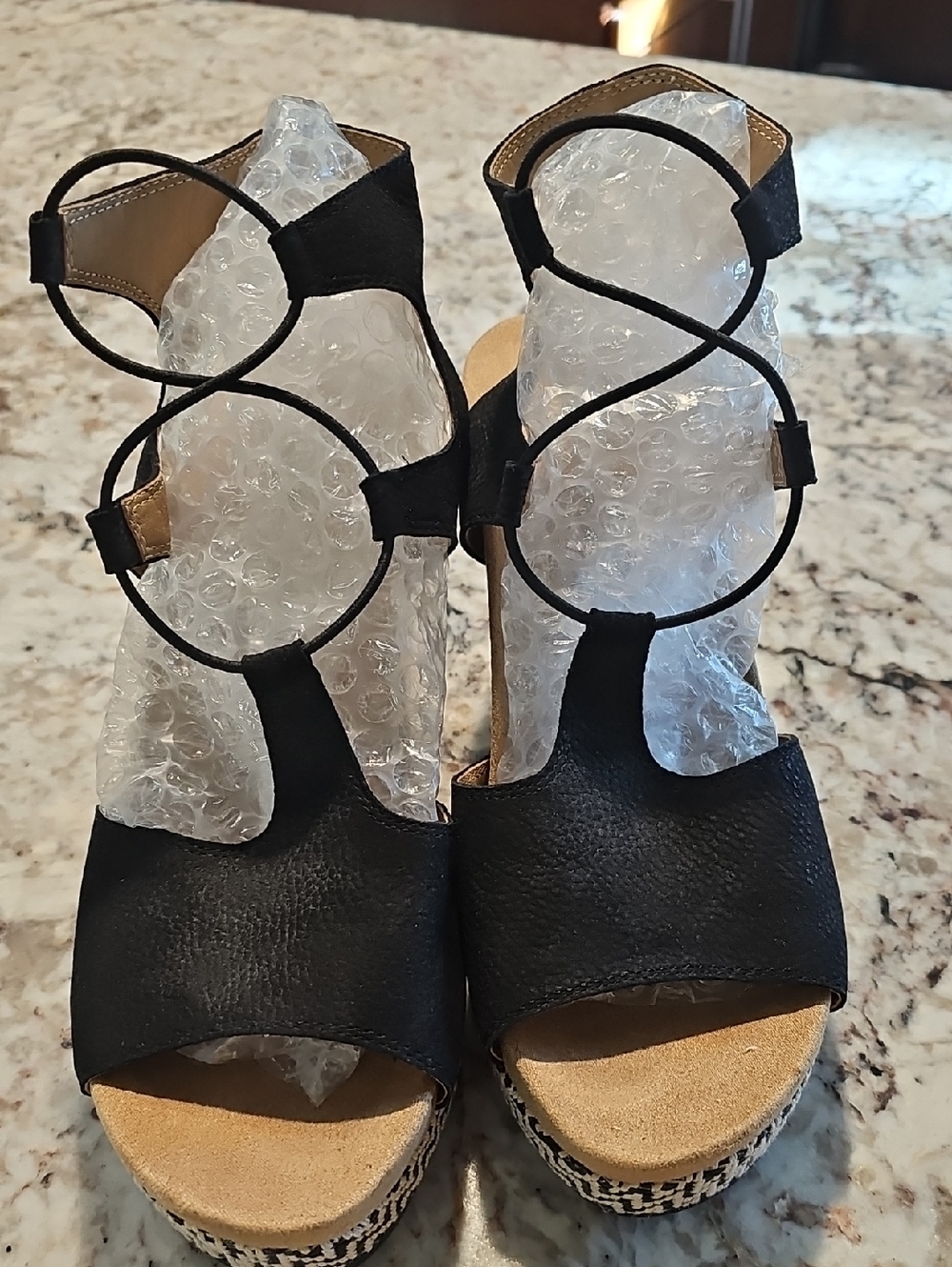 Lucky Brand Black Circle-Strap Wedge Sandals